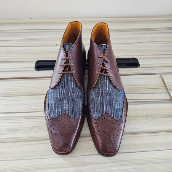 Undandy Men's Brown Denim Chukka Ankle Lace up Leather Boots Size 38 - Picture 5 of 9